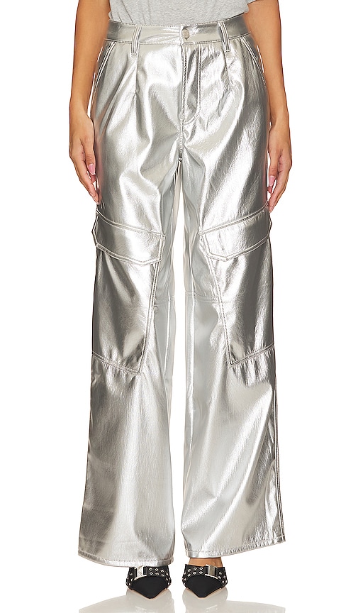 Afrm Faux Leather Wynn Cargo Trousers In Silver