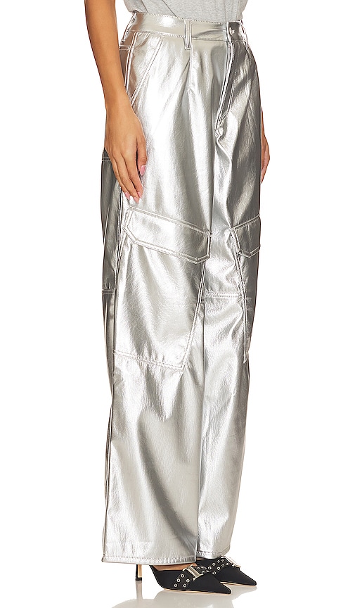 Shop Afrm Faux Leather Wynn Cargo Pants In Metallic Silver