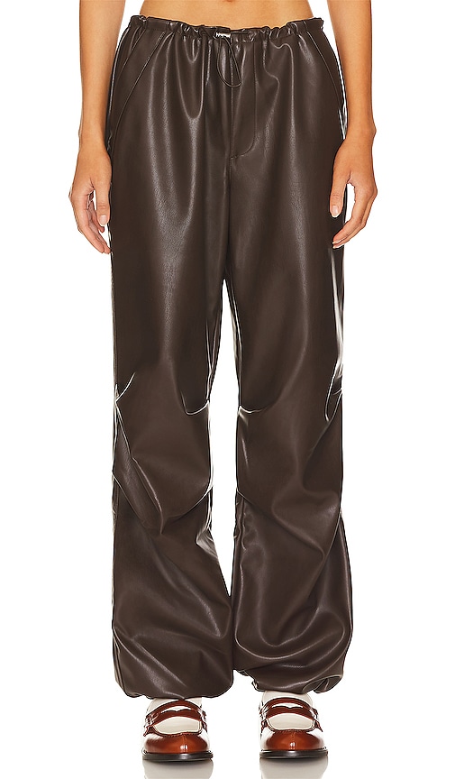 Afrm Faux Leather Frankie Parachute Trousers In Java