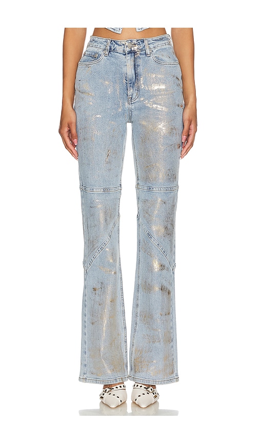 Afrm Lorcan Pants In Denim Gold Metallic