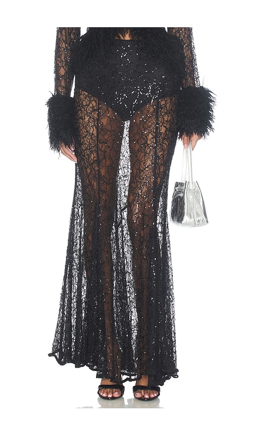 Marie Beaded Lace Skirt by AFRM in Noir
