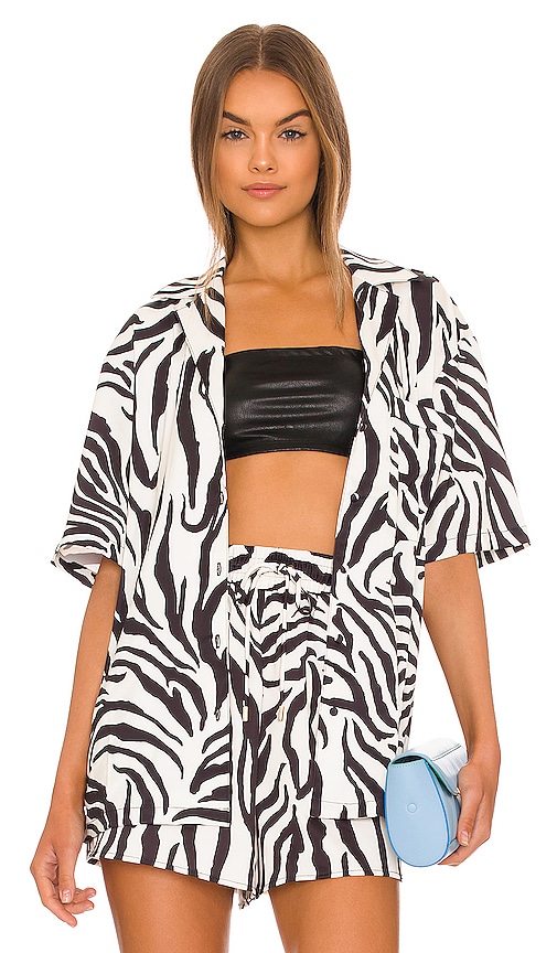 AFRM Wrenn Button Front Shirt in Blanc Zebra