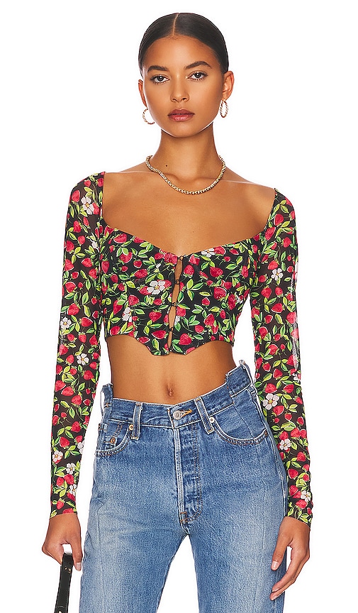 AFRM Grecian Top in Noir Strawberry