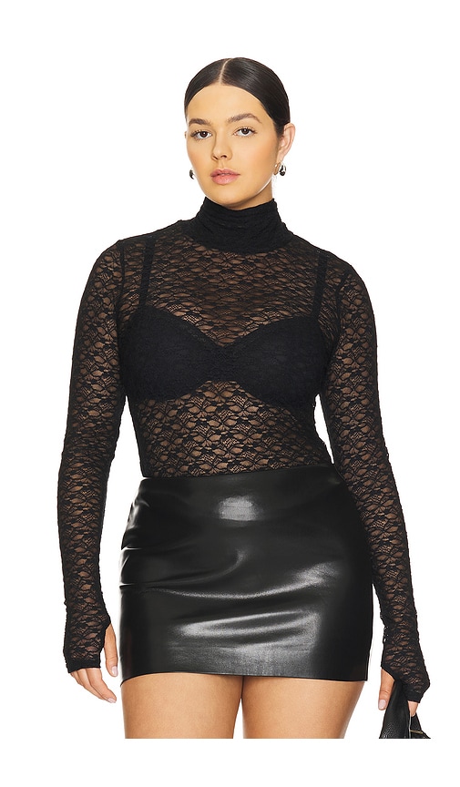 Afrm Zadie Texture Lace Top In Noir