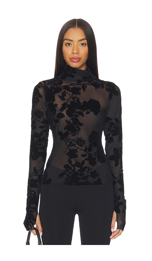 Afrm Zadie Flocked Mesh Top In Black