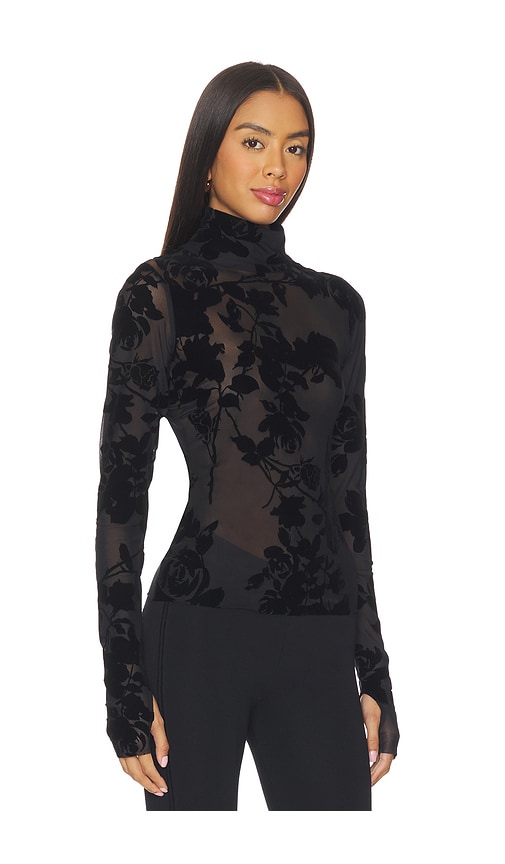 Afrm Zadie Flocked Mesh Top In Black