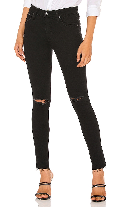 AG Jeans Farrah Skinny Ankle in 1 Year Midnight Black Destructed