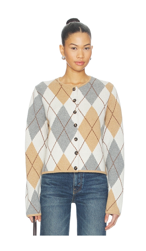 ALIGNE Aggie Merino Argyle Cardigan in Cream. - size L (also in M, S, XL, XS)