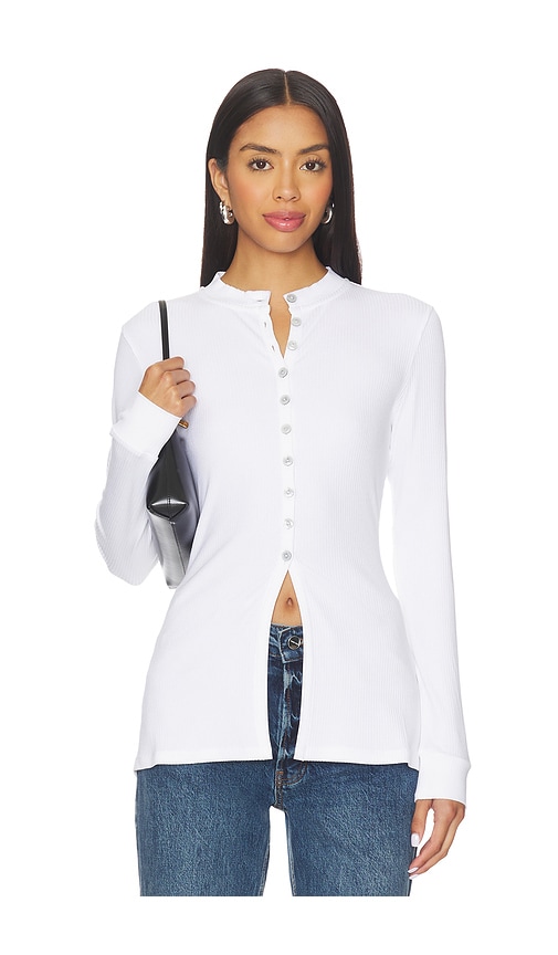 Aligne Daphne Rib Placket Top In White