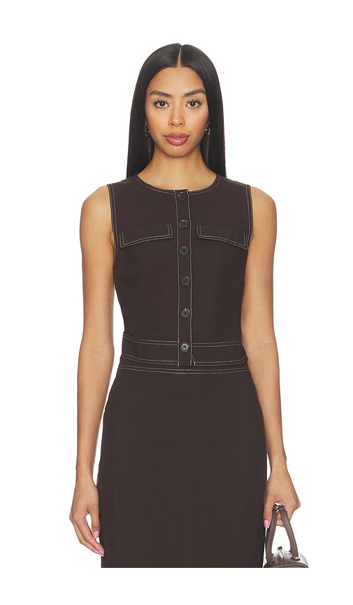 Summer Linen Mix Waistcoat in Chocolate. - size 8 (also in 4, 0, 2, 6, 10, 12)
