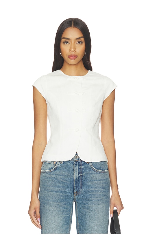 Connie Linen Mix Button Up Top in White. - size 8 (also in 4, 0, 2, 6, 10)