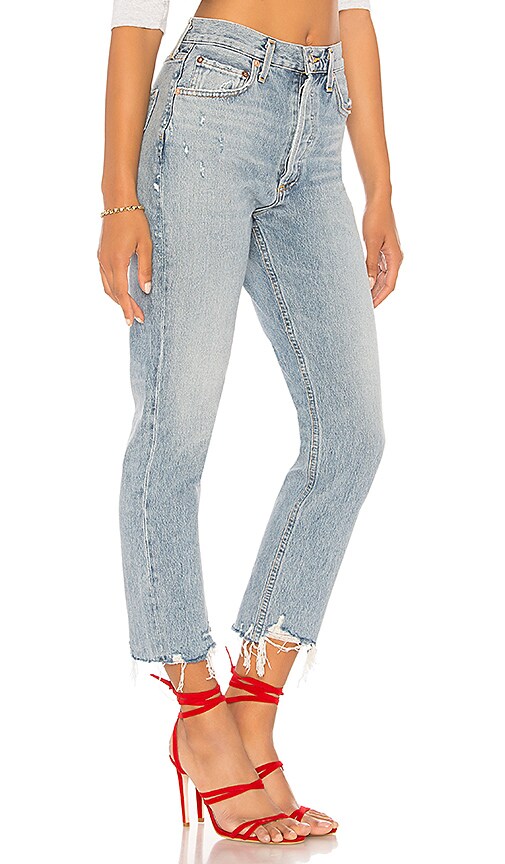 agolde riley high rise straight crop jeans doubt
