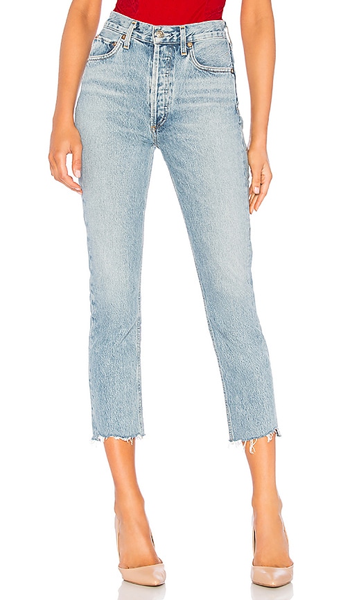 agolde riley high rise straight crop jeans zephyr