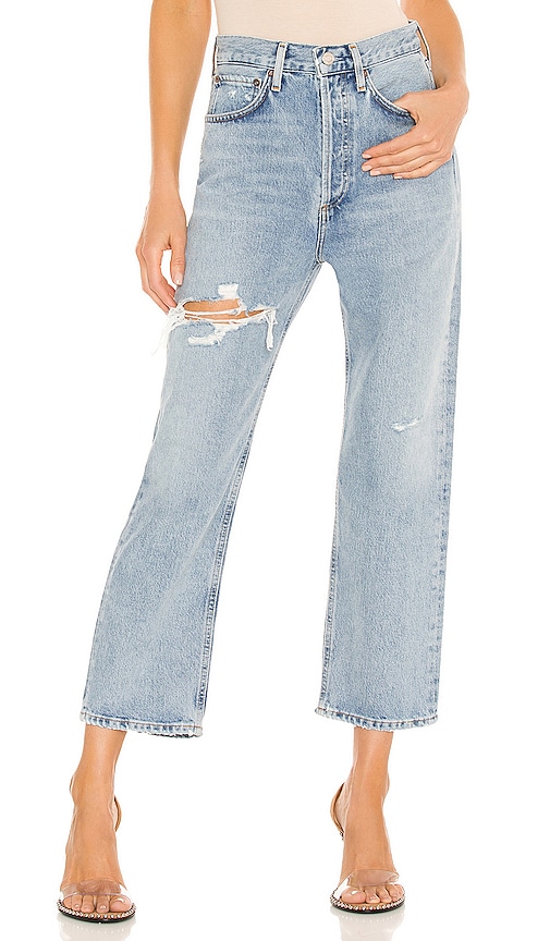 Agolde 90's Crop Distressed Straight Jeans In Echo