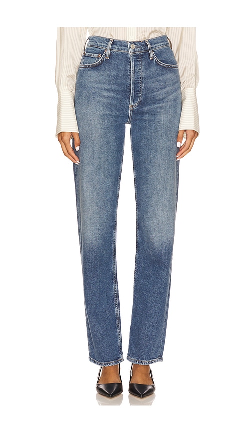 Agolde 90s Pinch Waist Long High Rise Straight Jeans In Blue