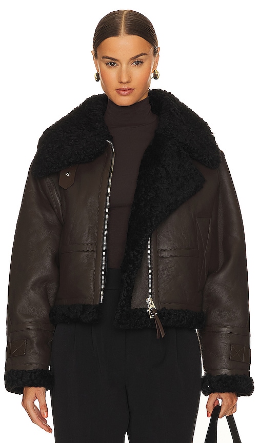 AGOLDE x Shoreditch Ski Club Lola Shearling Jacket in Chocolate