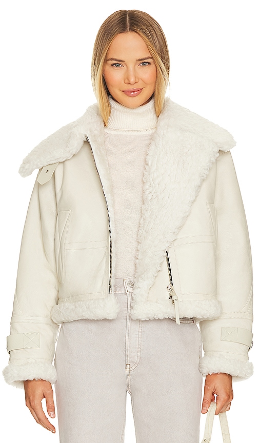 Agolde X Shoreditch Ski Club Lola Shearling Jacket In Natural & White