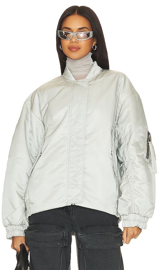 Shop Agolde X Shoreditch Ski Club Nisa Bomber Jacket In Light Grey