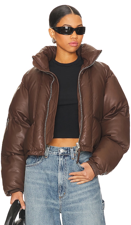 Agolde Edie Leather Puffer Jacket In Cola