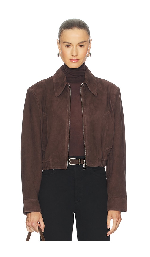 Agolde Nahlia Cropped Suede Jacket In Brown
