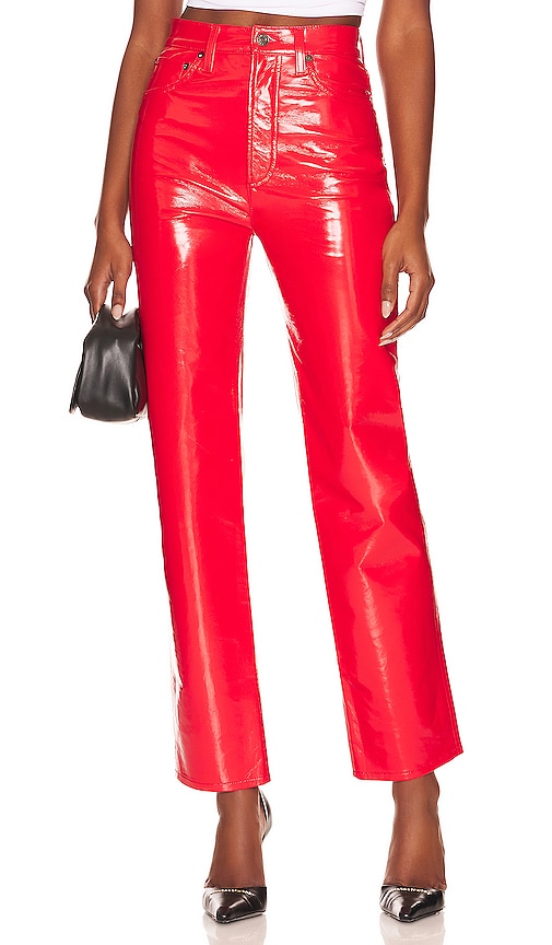 Shop Agolde Recycled Leather 90's Pinch Waist In Red