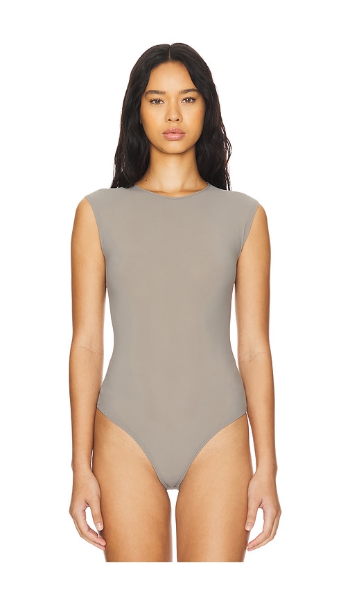 Shop Agolde Aura Sleeveless Bodysuit In Taupe