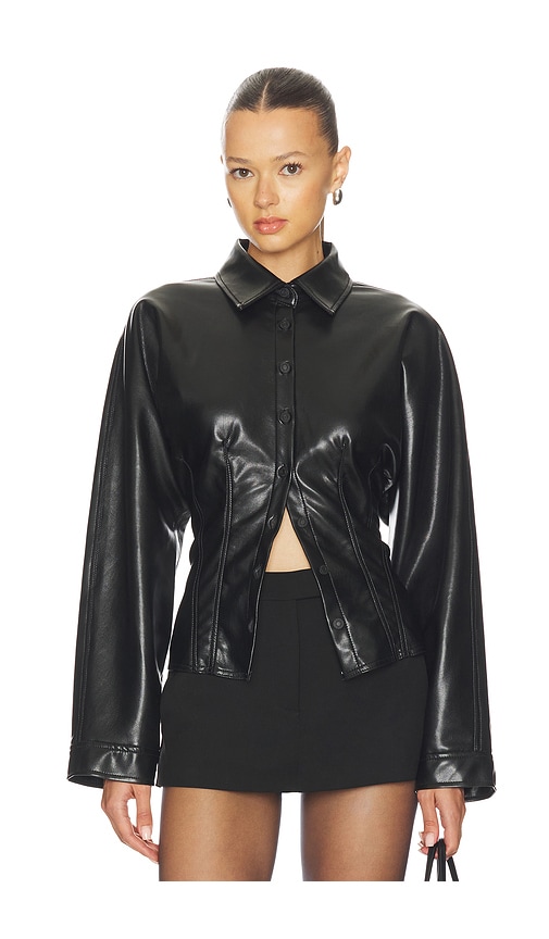 Agolde Devon Faux Leather Buttondown Shirt In Black