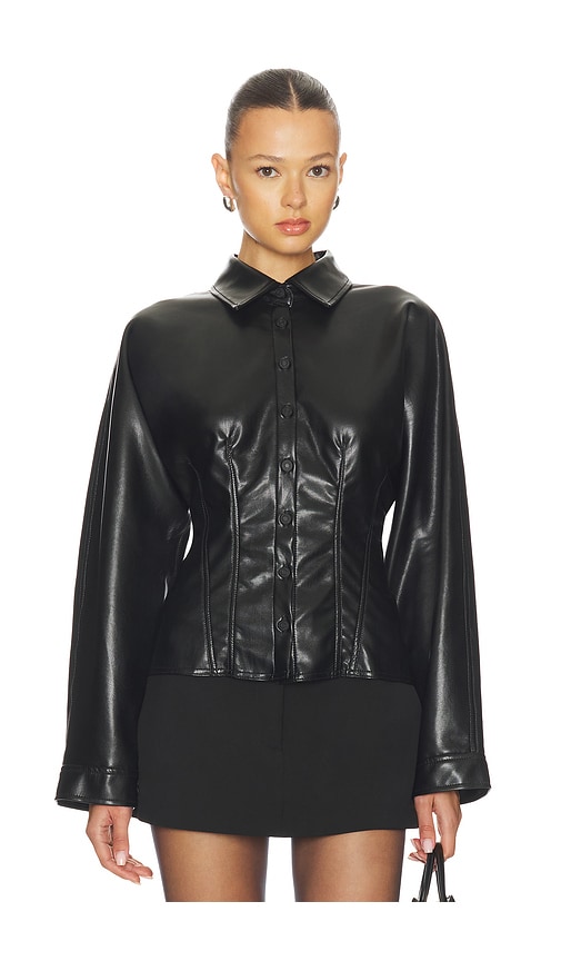 Agolde Devon Faux Leather Buttondown Shirt In Black