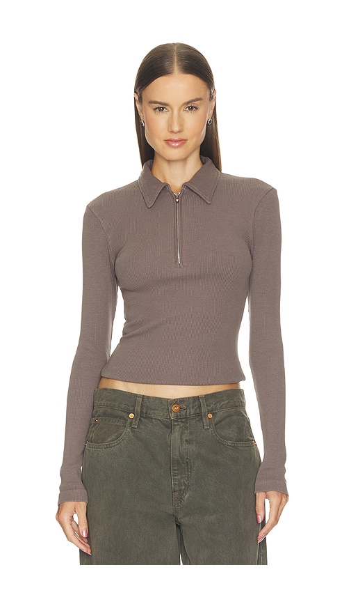 AGOLDE Amica Zip Polo Shirt in Mauve. - size XS (also in S, M, L, XL)