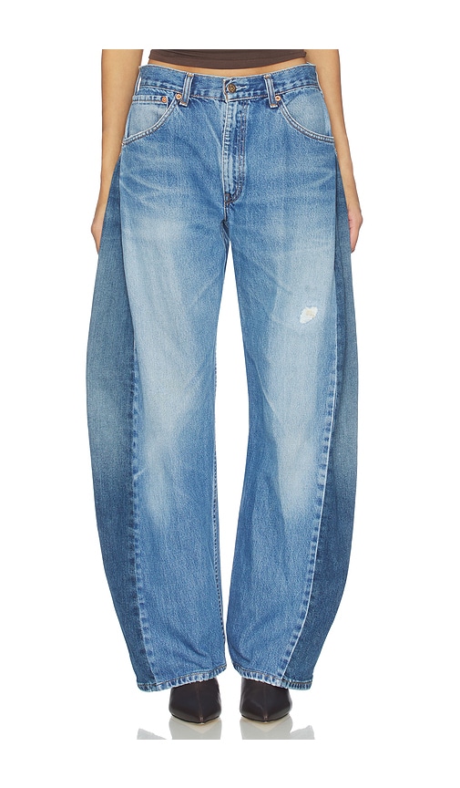 Aligrace Two Tone Barrel Jeans In Blue