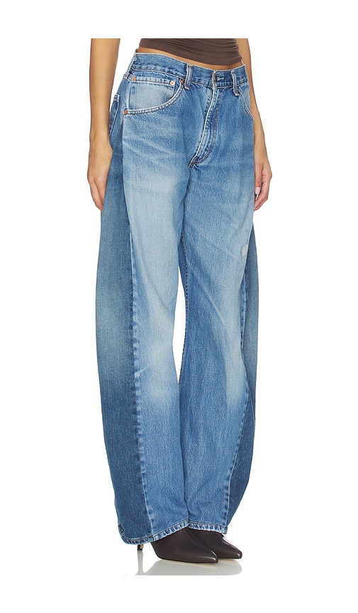 Aligrace Two Tone Barrel Jeans In Blue