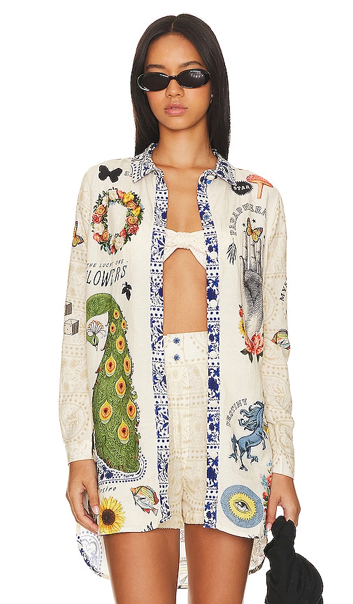 Agua Bendita Crystal Embellished Shirt in Multicolor