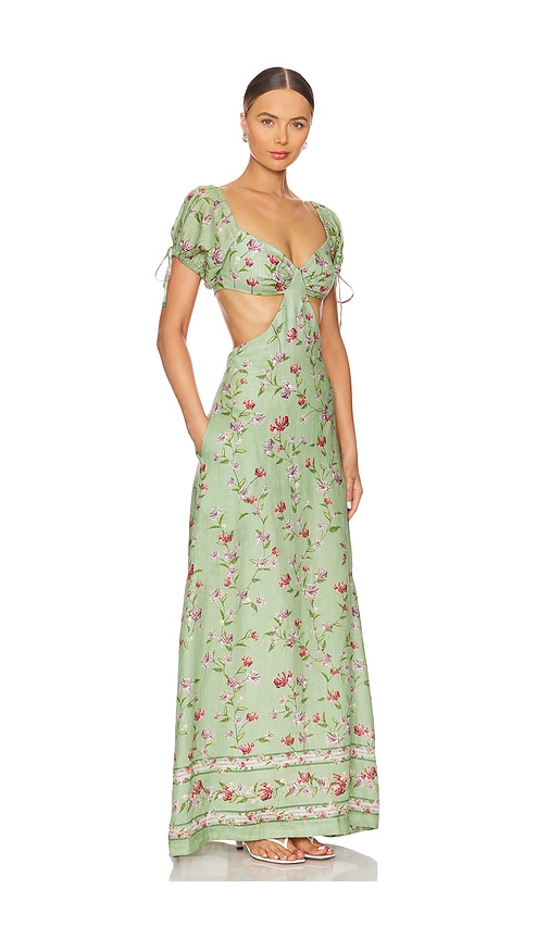Agua By Agua Bendita Cielo Honeysuckle Floral Linen Maxi Dress In Green Multifloral