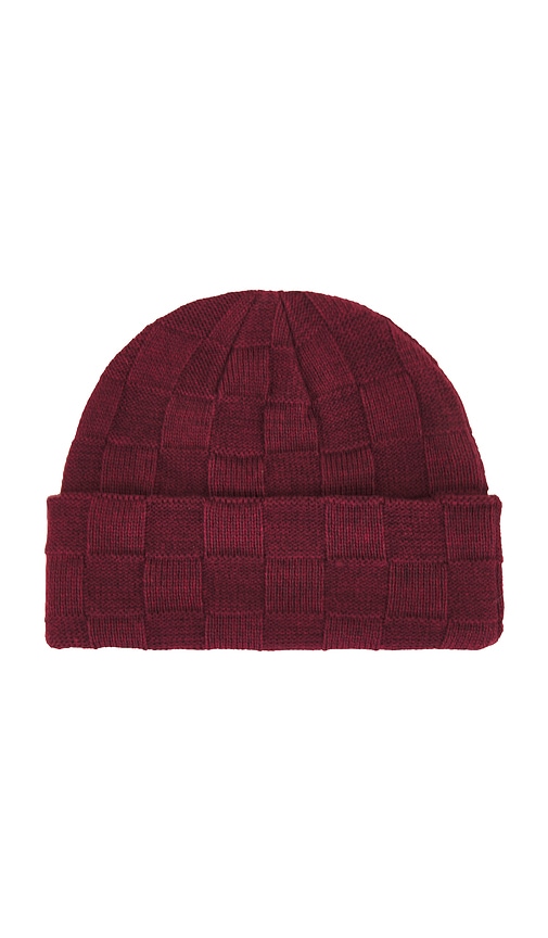 Shop Autumn Headwear Checkered Knit Beanie In Burgundy