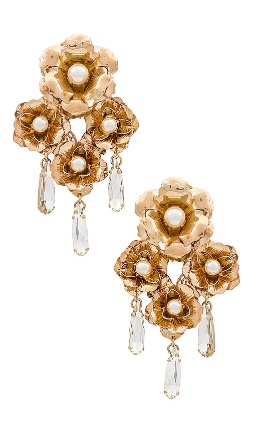 Anton Heunis Quadruple Rose Chandelier Earrings In Gold
