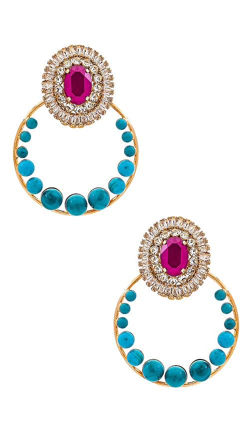 Anton Heunis Gem Cluster Hoop Earrings In Pink  Blue  Crystal & Gold