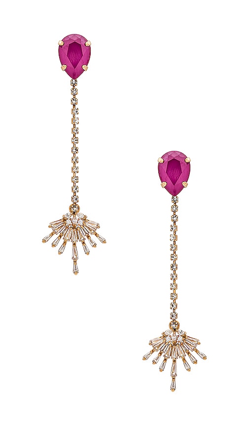Anton Heunis Fan Drop Earrings In Pink  Crystal & Gold