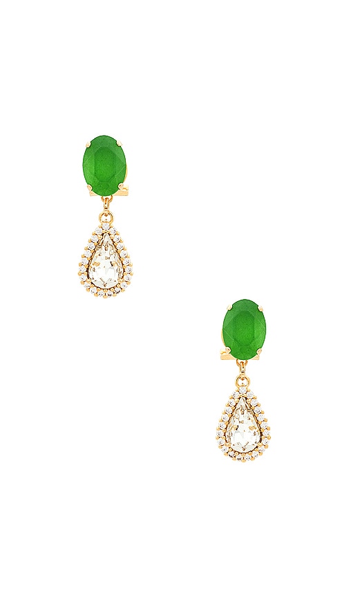 Anton Heunis Small Drop Earrings In Green Apple  Crystal & Gold