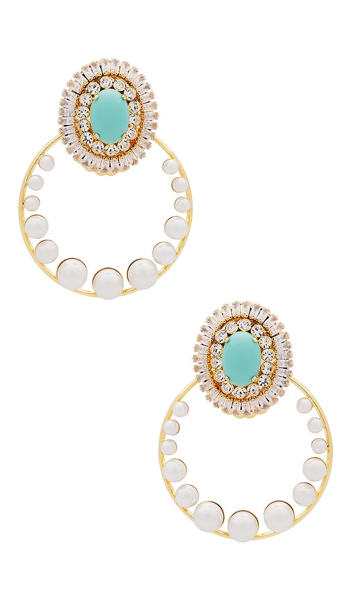 Anton Heunis Gem Cluster Pearl Hoops In Cream  Turquoise & Crystal