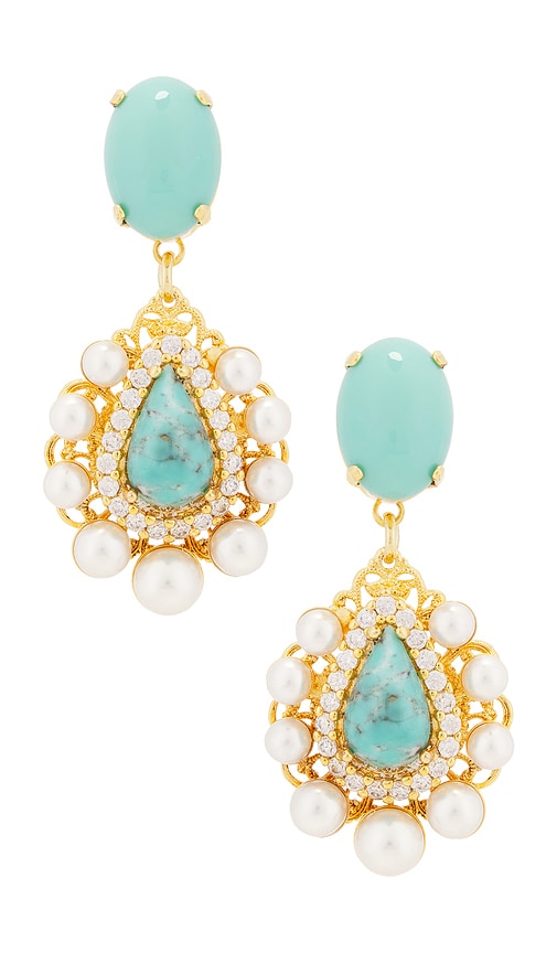 Shop Anton Heunis Turquoise Peacock Drop In Turquoise  Cream & Crystal