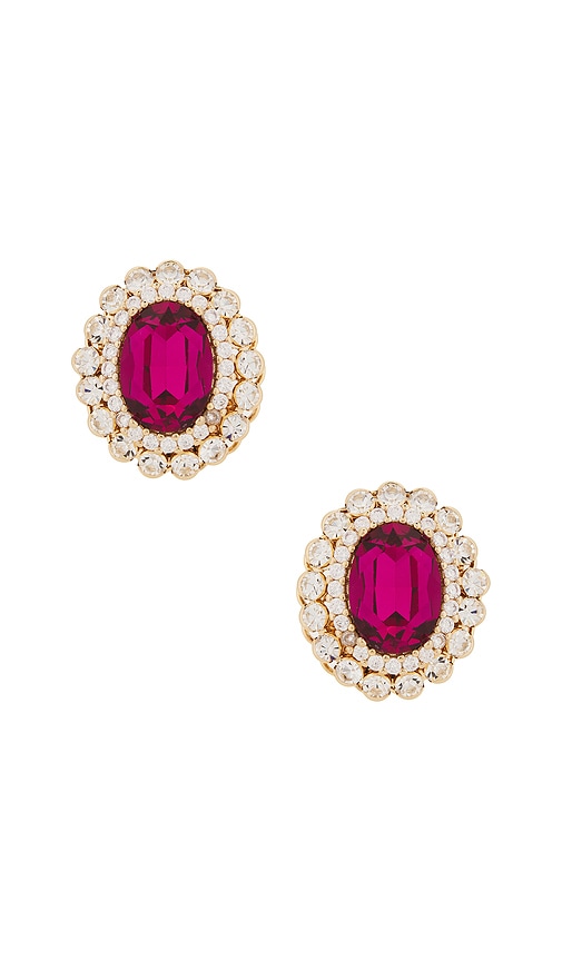 Shop Anton Heunis Omega Clasp Gem Cluster Earrings In Pink  Crystal  & Gold