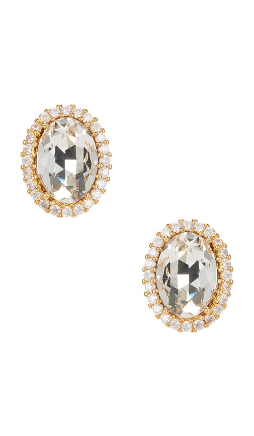 Omega Clasp Oval Stud Earrings in Metallic Gold.