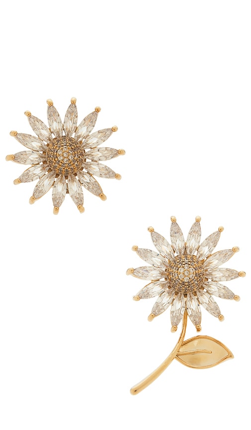 Anton Heunis Asymmetric Daisy Earrings in Metallic Gold.