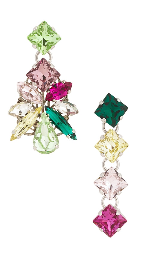 Anton Heunis Asimetric Pixel Post With Leaves Pendant in Metallic Silver.