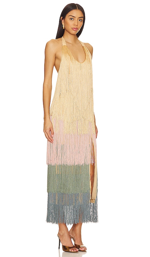 Shop Andrea Iyamah Neme Fringe Midi Dress In Tan