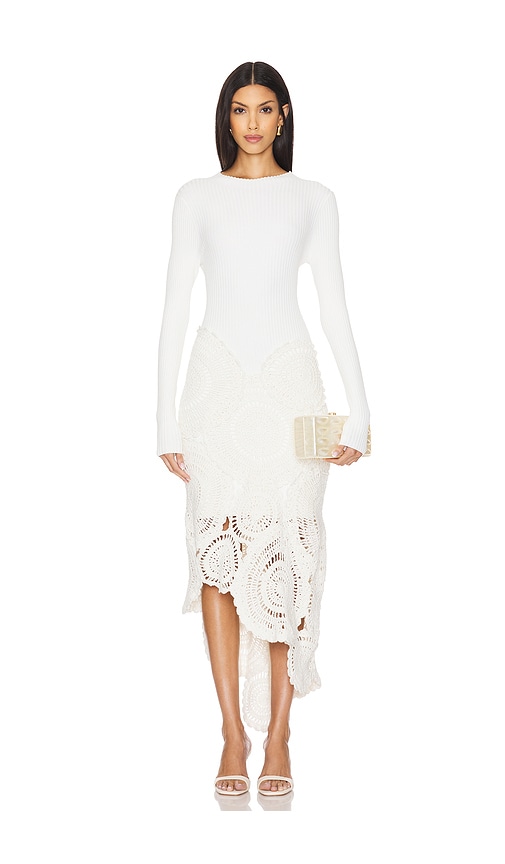 Aje Mosaic Crochet Midi Dress in Ivory | REVOLVE