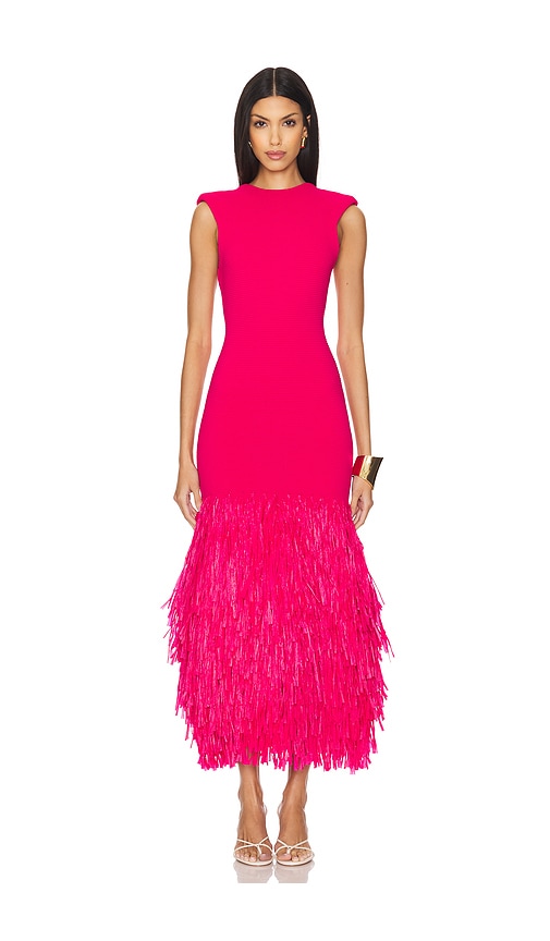 Aje Rushes Raffia Knit Midi Dress in Deep Fuchsia