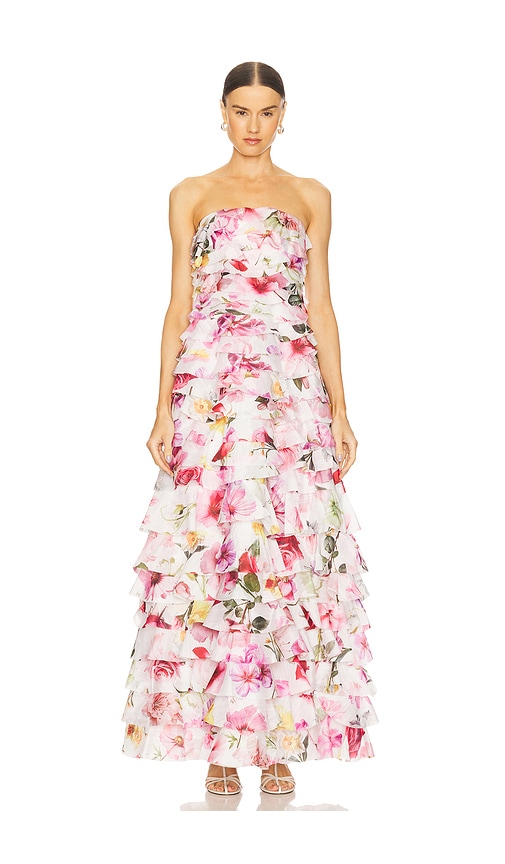Aje Fleur Pleated Gown in Collage Floral | REVOLVE