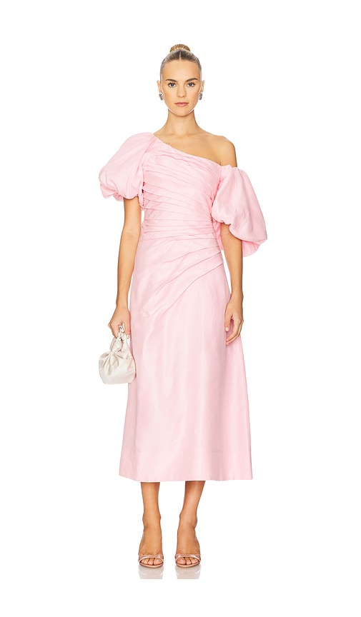 aje cadence ruched midi dress Cadence Ruched Midi Dress In Colour Ballerina Pink Size 10 - Womens Designer Dresses