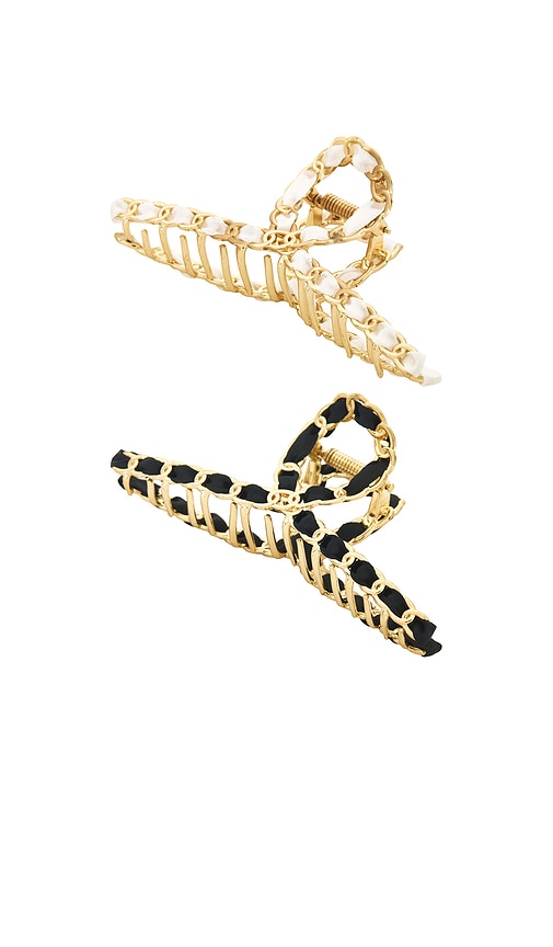 Metal Chain Loop Claw Clip Set in Metallic Gold.